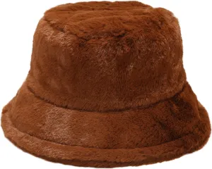 Winter Fluffy Fuzzy Bucket Hat Plush Furry Faux Fur Fisherman Hats Warm Hat for Women