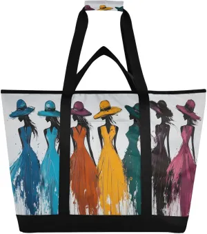 Women Colorful Hats Large Insulated Reusable Tote Bag for Grocery Shopping for Women Men, Cooler Bag with Zippered Top & Handles for Travel Beach Picnic