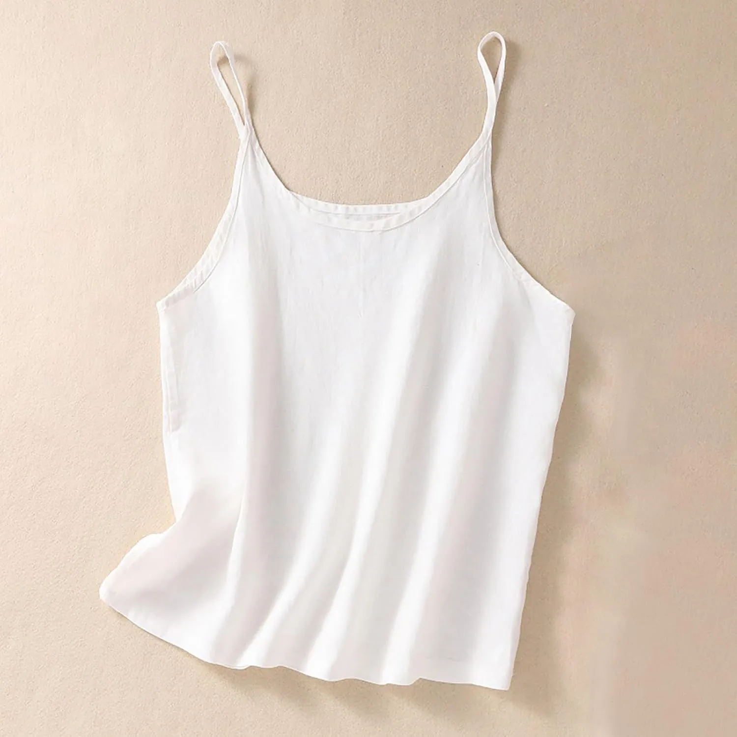 Women Cotton Linen Camisole Tank Tops Spaghetti Strap Tees Cami Top Sleeveless Shirts Trendy Plain Loose Basic Tanks