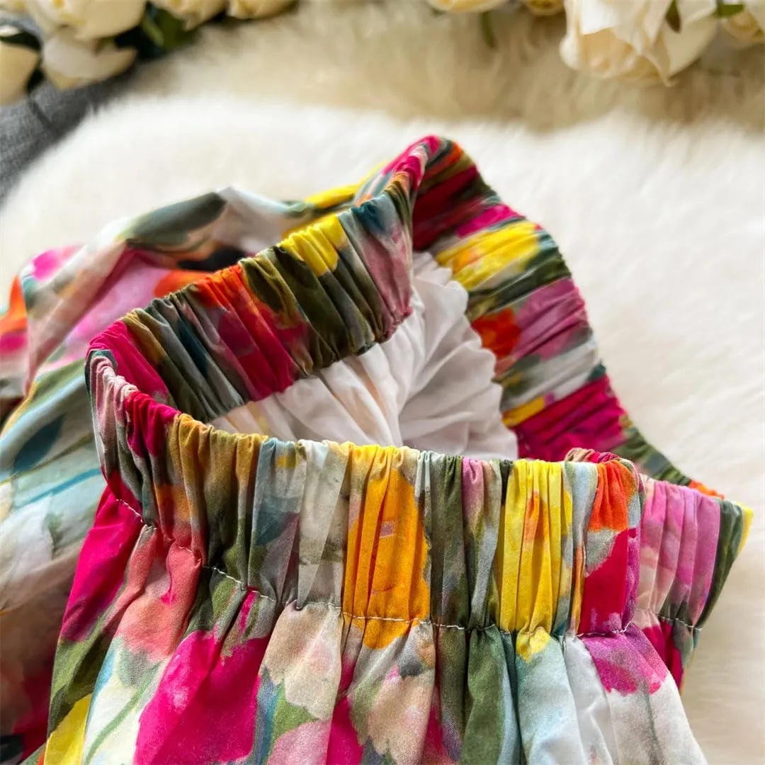 Women Floral Print Vintage Midi Skirt High Waist Loose Party Casual A-Line Skirts