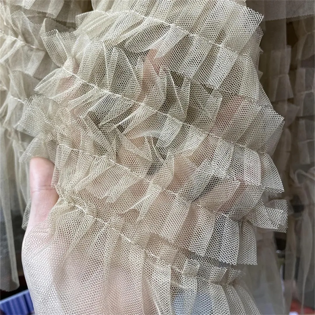 Women High Waist Elastic Tulle Cake Irregular Ruffles Female Mesh Skirt Pleated A-Line Swing Midi Skirt