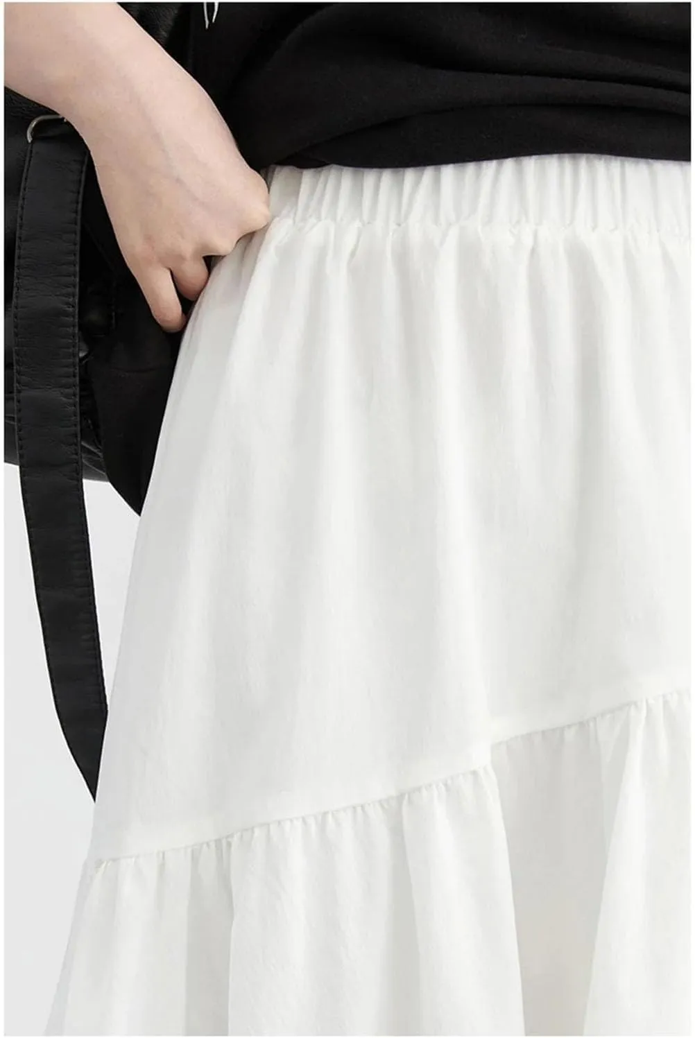Women Irregular Lace A-Line Skirt Solid Hollow-Out Elastic High Waist Casual Midi Skirts