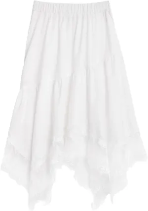 Women Irregular Lace A-Line Skirt Solid Hollow-Out Elastic High Waist Casual Midi Skirts