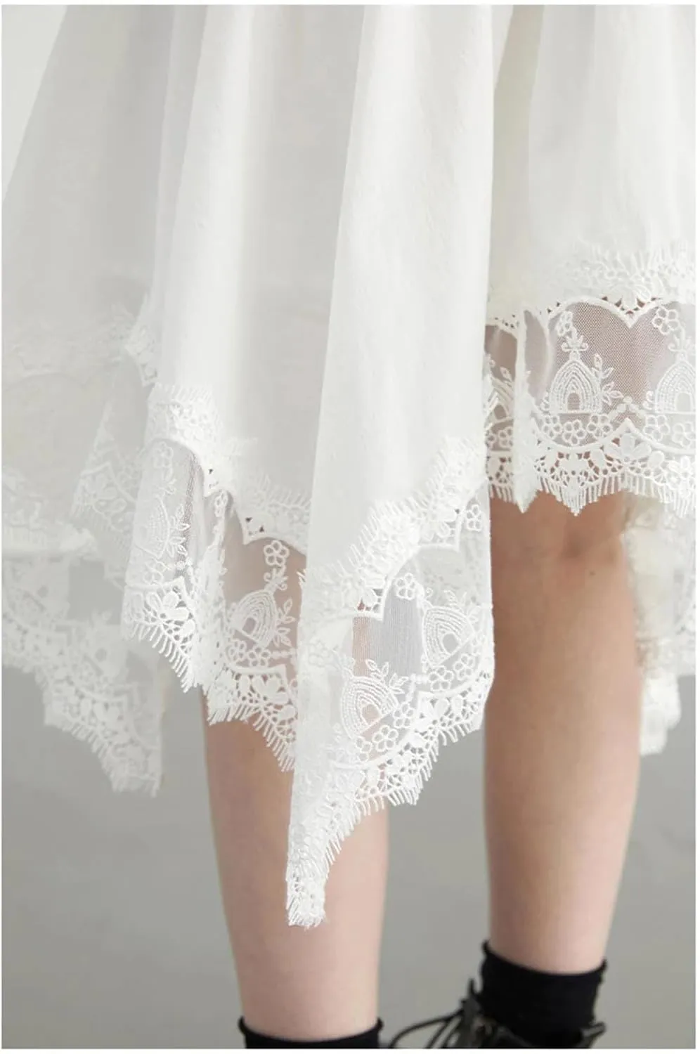 Women Irregular Lace A-Line Skirt Solid Hollow-Out Elastic High Waist Casual Midi Skirts