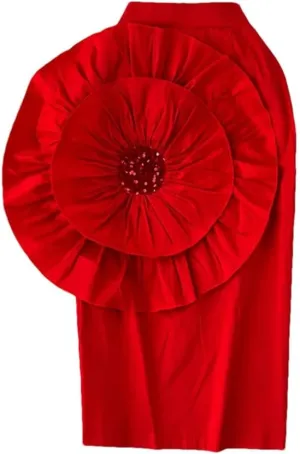 Women Sequins Midi Skirt Floral Appliques High Waist Casual Hip Wrap Pencil Skirts