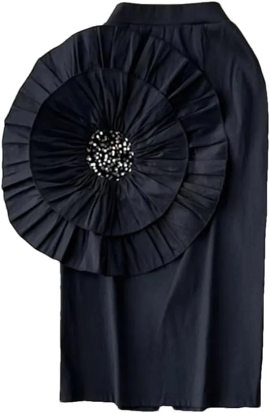 Women Sequins Midi Skirt Floral Appliques High Waist Casual Hip Wrap Pencil Skirts