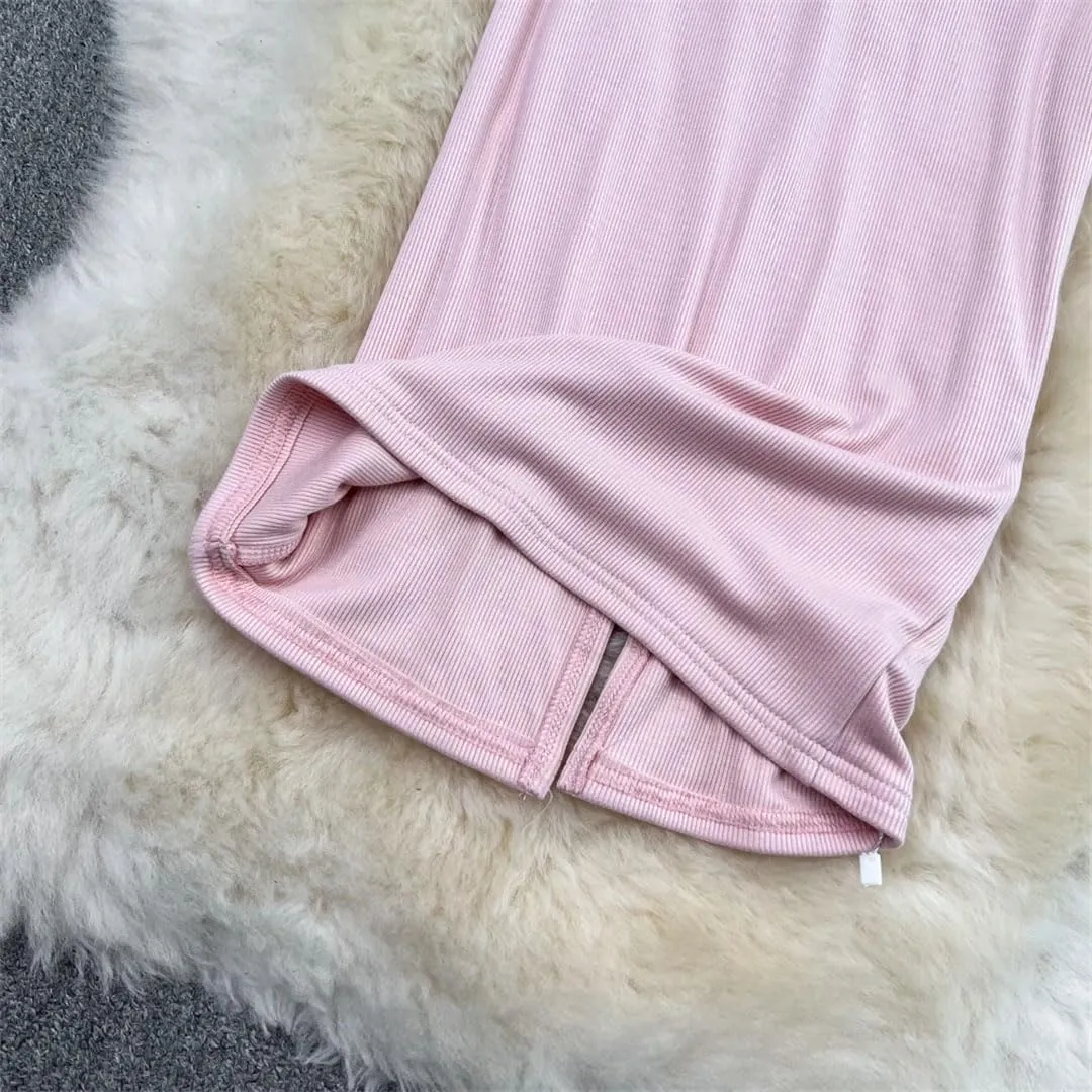 Women Solid Casual Split Skirt Elastic High Waist Vintage Midi Wrap Flared Skirts