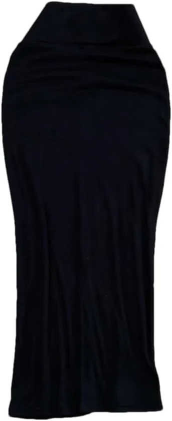 Women Solid Casual Split Skirt Elastic High Waist Vintage Midi Wrap Flared Skirts