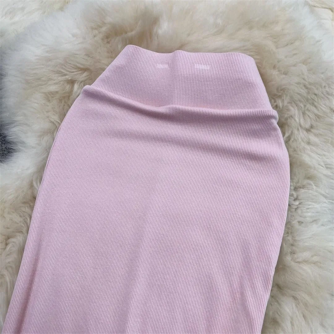 Women Solid Casual Split Skirt Elastic High Waist Vintage Midi Wrap Flared Skirts