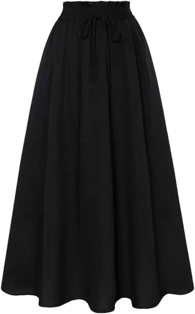 Women Swing Skirt Floral Printed Summer Elegant Elastic Drawstring Waist A-Line Skirt Pleated A-Line Swing Midi Skirt