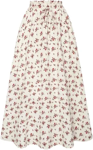 Women Swing Skirt Floral Printed Summer Elegant Elastic Drawstring Waist A-Line Skirt Pleated A-Line Swing Midi Skirt