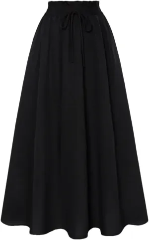 Women Swing Skirt Floral Printed Summer Elegant Elastic Drawstring Waist A-Line Skirt Pleated A-Line Swing Midi Skirt