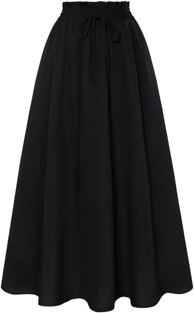 Women Swing Skirt Floral Printed Summer Elegant Elastic Drawstring Waist A-Line Skirt Pleated A-Line Swing Midi Skirt