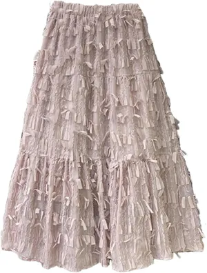 Women Tassel Patchwork A-Line High Waist Female Long Skirt Spring Elastic High Waist Pleated A-Line Swing Midi Skirt