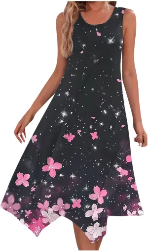 Women's Casual Dresses 2025 Summer Sleeveless Midi Sundress Flowy Ruffle Hem Swing Long Dress Beach Vacation