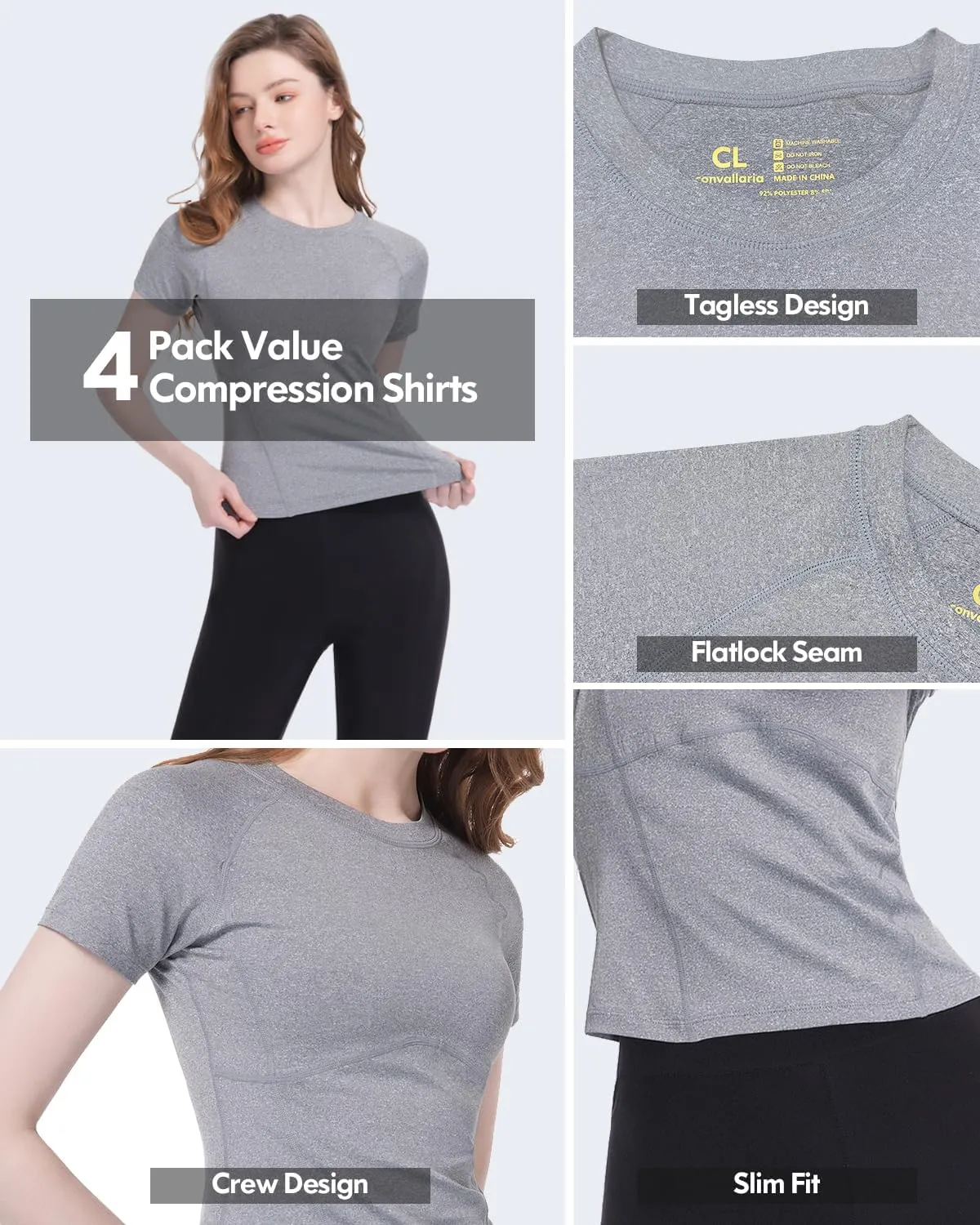 Women's Compression Shirts Short Sleeve Athletic Workout Top Dry Fit Sun Protection T-Shirt for Gym Yoga Running 2 4 Pack