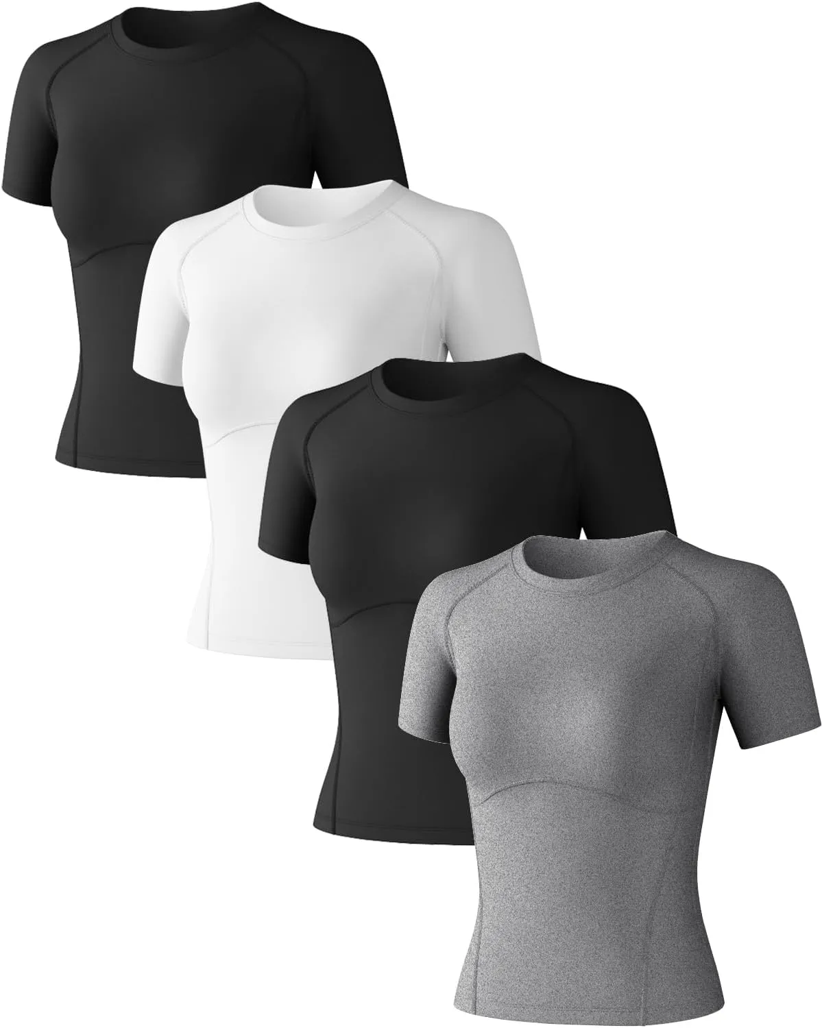 Women's Compression Shirts Short Sleeve Athletic Workout Top Dry Fit Sun Protection T-Shirt for Gym Yoga Running 2 4 Pack
