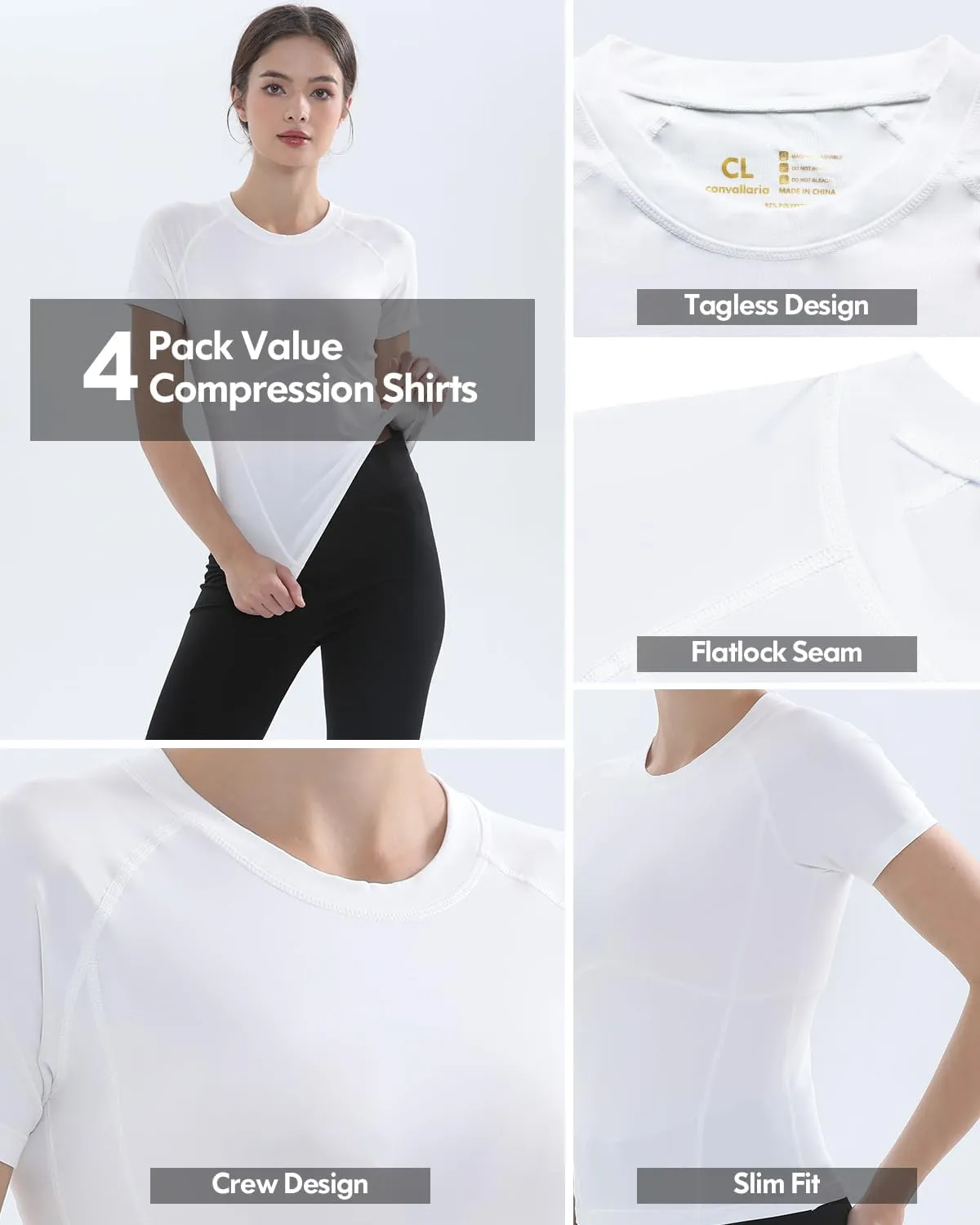 Women's Compression Shirts Short Sleeve Athletic Workout Top Dry Fit Sun Protection T-Shirt for Gym Yoga Running 2 4 Pack
