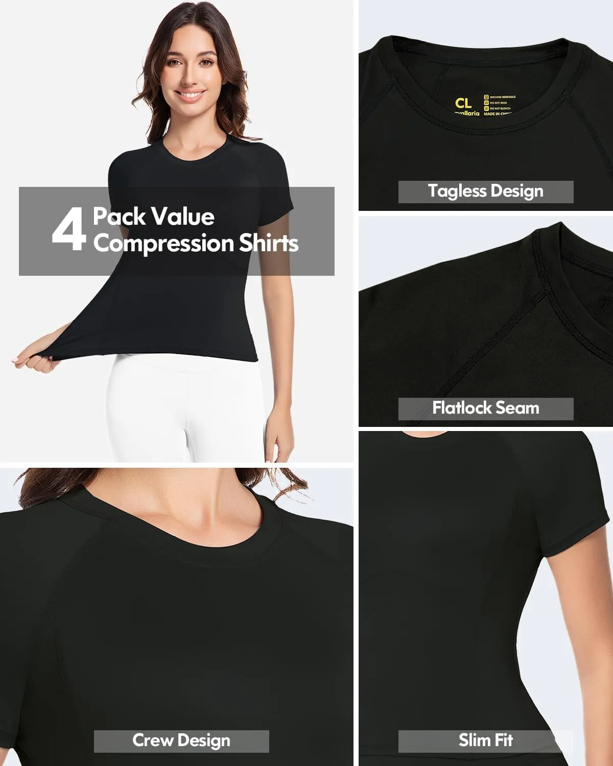 Women's Compression Shirts Short Sleeve Athletic Workout Top Dry Fit Sun Protection T-Shirt for Gym Yoga Running 2 4 Pack