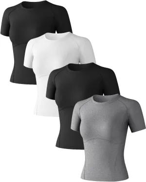 Women's Compression Shirts Short Sleeve Athletic Workout Top Dry Fit Sun Protection T-Shirt for Gym Yoga Running 2 4 Pack