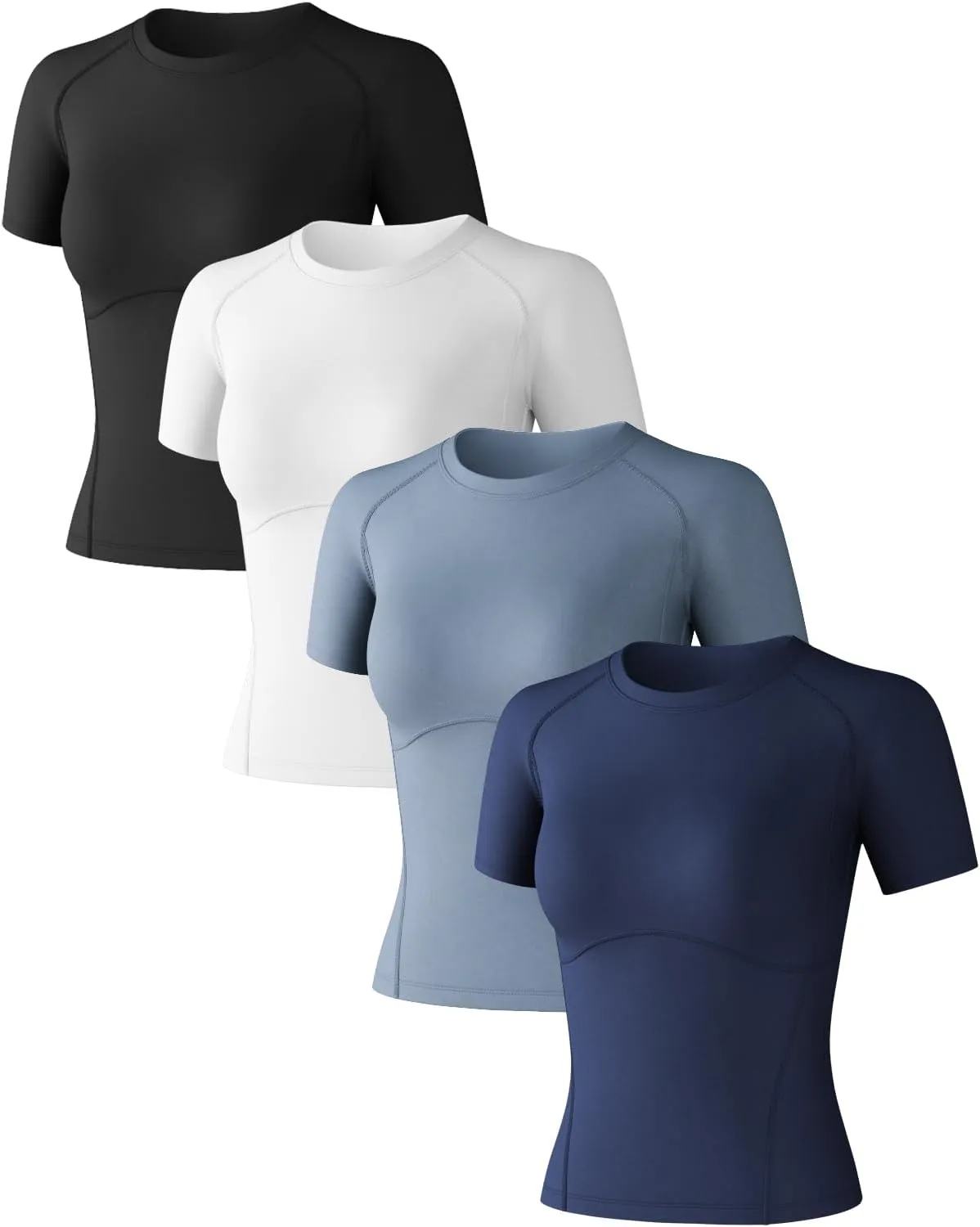Women's Compression Shirts Short Sleeve Athletic Workout Top Dry Fit Sun Protection T-Shirt for Gym Yoga Running 2 4 Pack