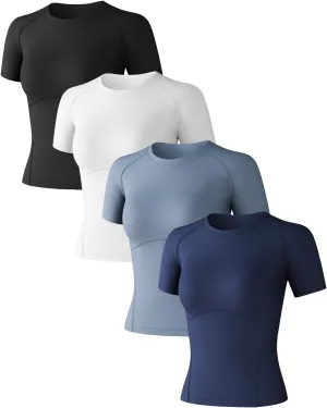 Women's Compression Shirts Short Sleeve Athletic Workout Top Dry Fit Sun Protection T-Shirt for Gym Yoga Running 2 4 Pack