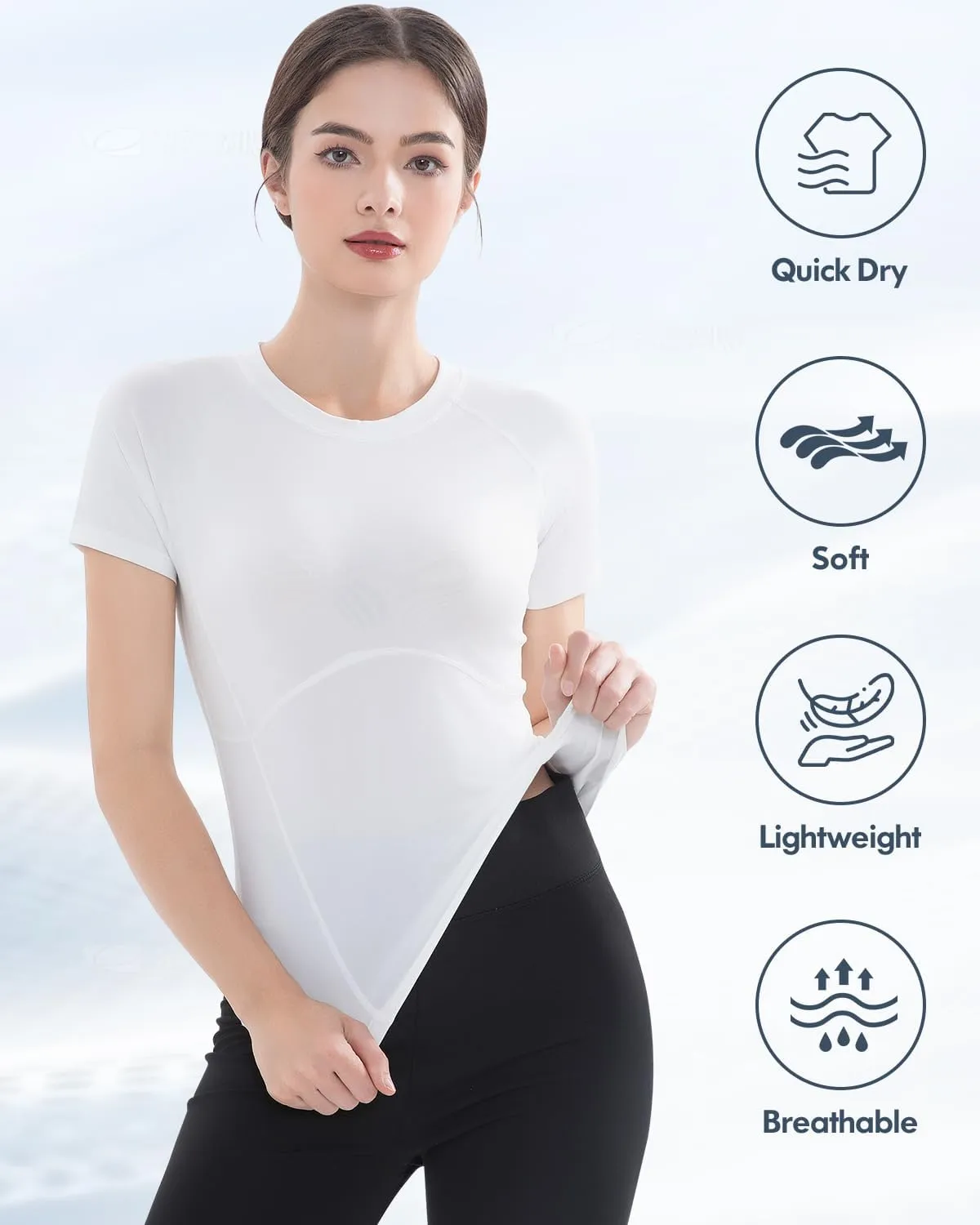 Women's Compression Shirts Short Sleeve Athletic Workout Top Dry Fit Sun Protection T-Shirt for Gym Yoga Running 2 4 Pack