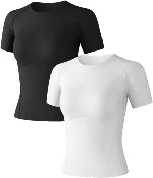 Women's Compression Shirts Short Sleeve Athletic Workout Top Dry Fit Sun Protection T-Shirt for Gym Yoga Running 2 4 Pack