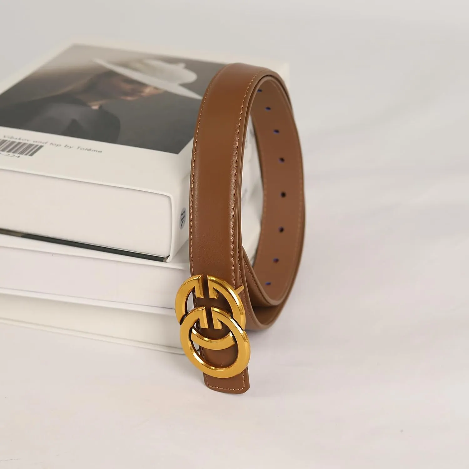 Women's Fashion Classic Metal Buckle Leather Belt with Jeans Dress