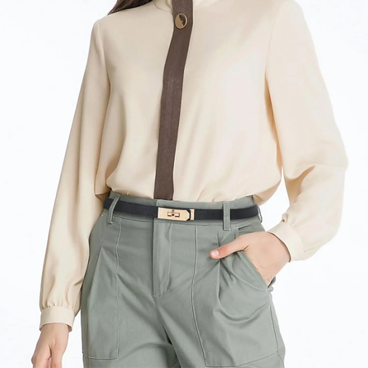 Women's Fashion Classic Metal Buckle Leather Belt with Jeans Dress