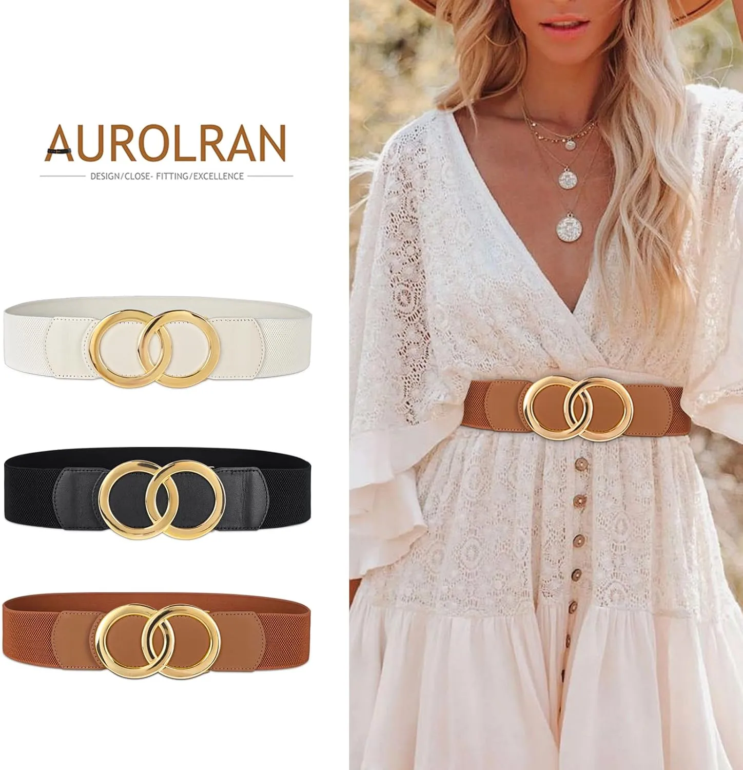 Women's Fashion Classic Metal Buckle Leather Belt with Jeans Dress