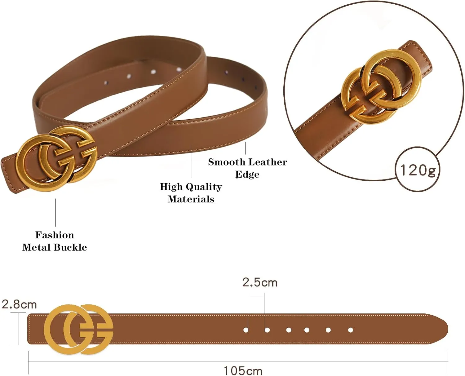 Women's Fashion Classic Metal Buckle Leather Belt with Jeans Dress