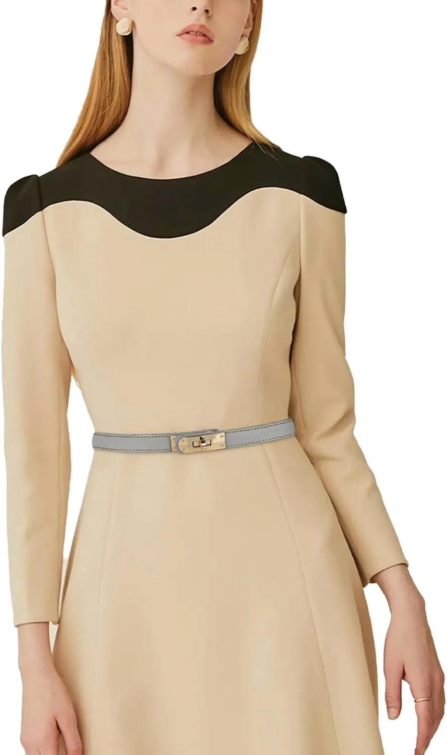 Women's Fashion Classic Metal Buckle Leather Belt with Jeans Dress