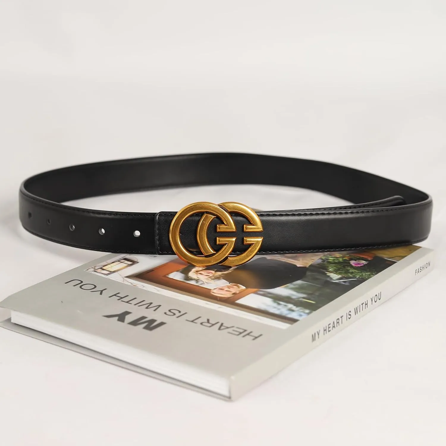 Women's Fashion Classic Metal Buckle Leather Belt with Jeans Dress