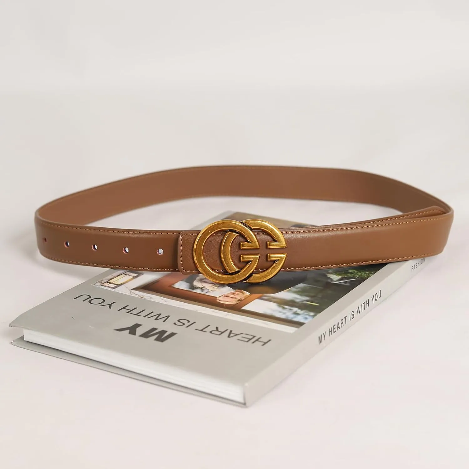 Women's Fashion Classic Metal Buckle Leather Belt with Jeans Dress