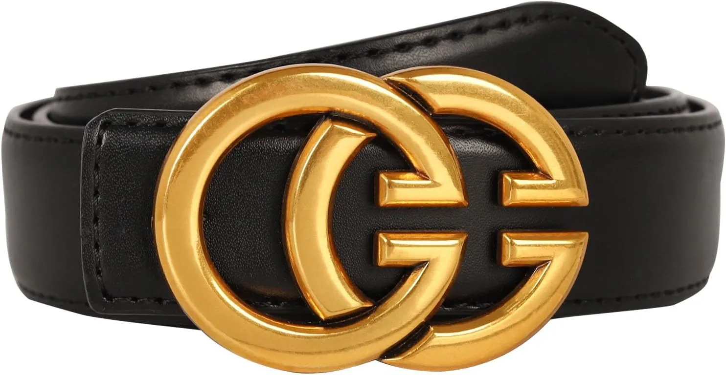 Women's Fashion Classic Metal Buckle Leather Belt with Jeans Dress