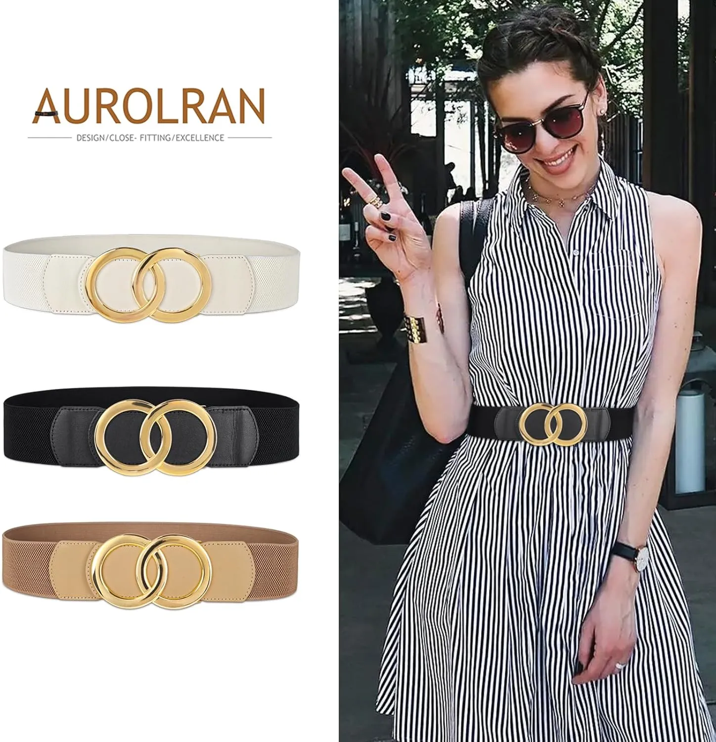 Women's Fashion Classic Metal Buckle Leather Belt with Jeans Dress