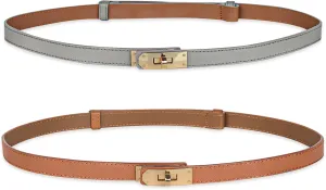Women's Fashion Classic Metal Buckle Leather Belt with Jeans Dress