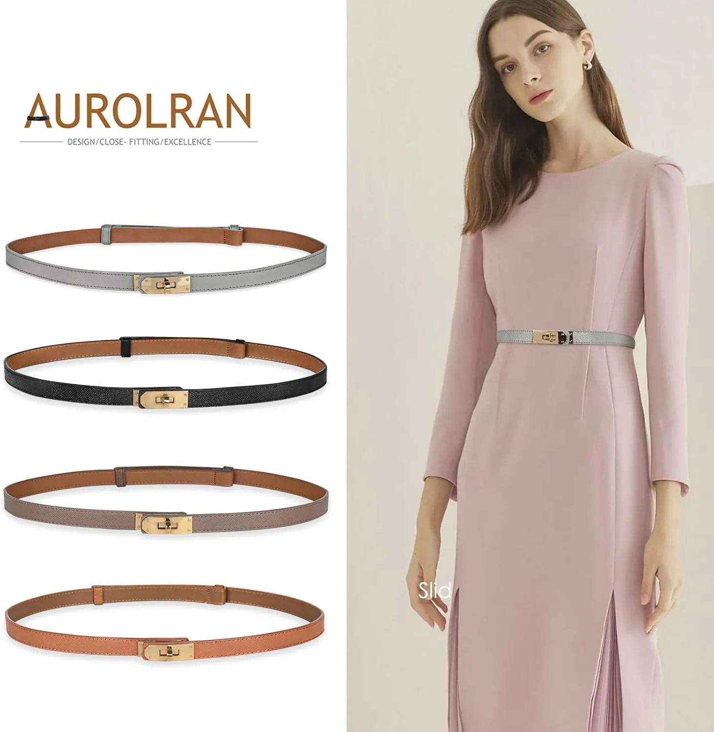 Women's Fashion Classic Metal Buckle Leather Belt with Jeans Dress