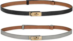 Women's Fashion Classic Metal Buckle Leather Belt with Jeans Dress