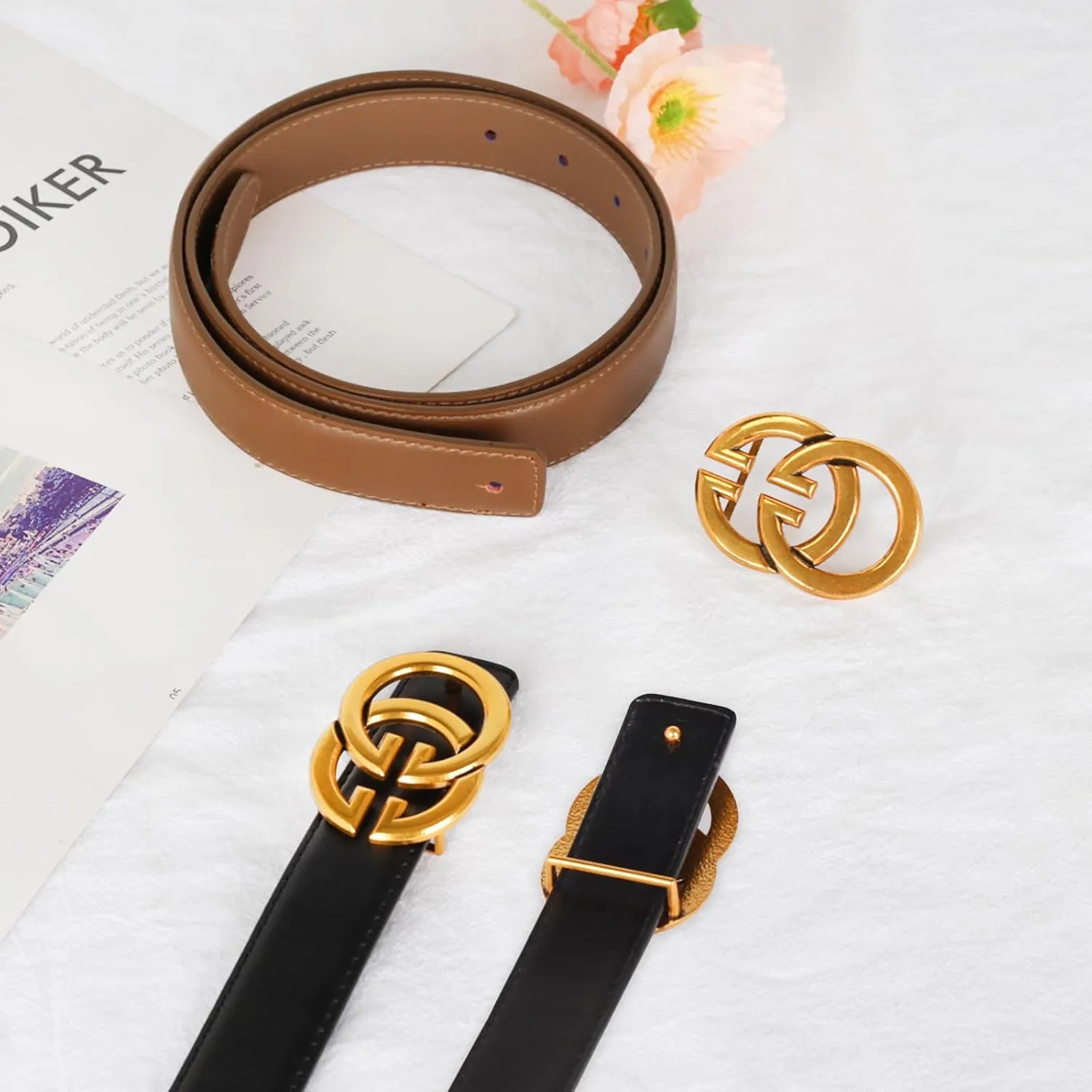 Women's Fashion Classic Metal Buckle Leather Belt with Jeans Dress