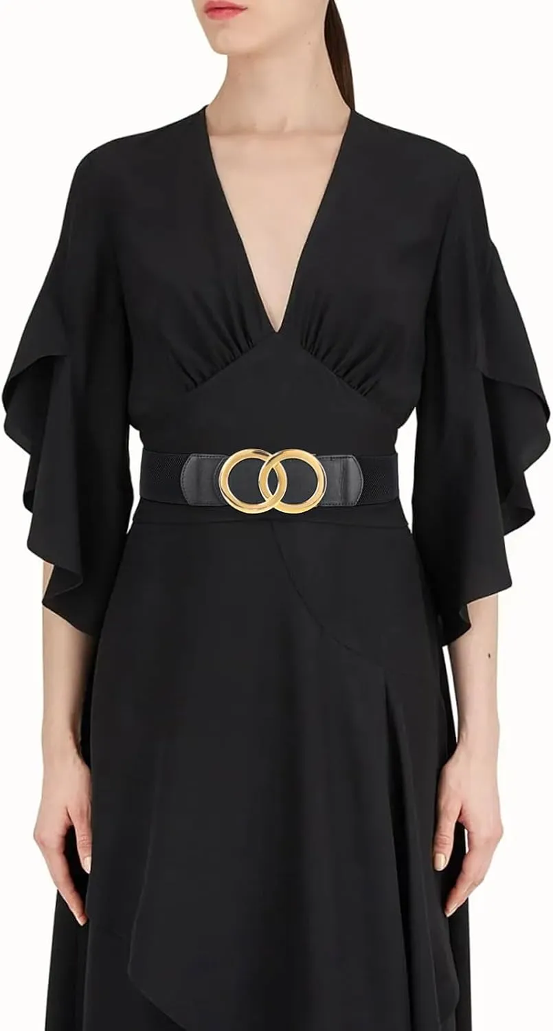 Women's Fashion Classic Metal Buckle Leather Belt with Jeans Dress