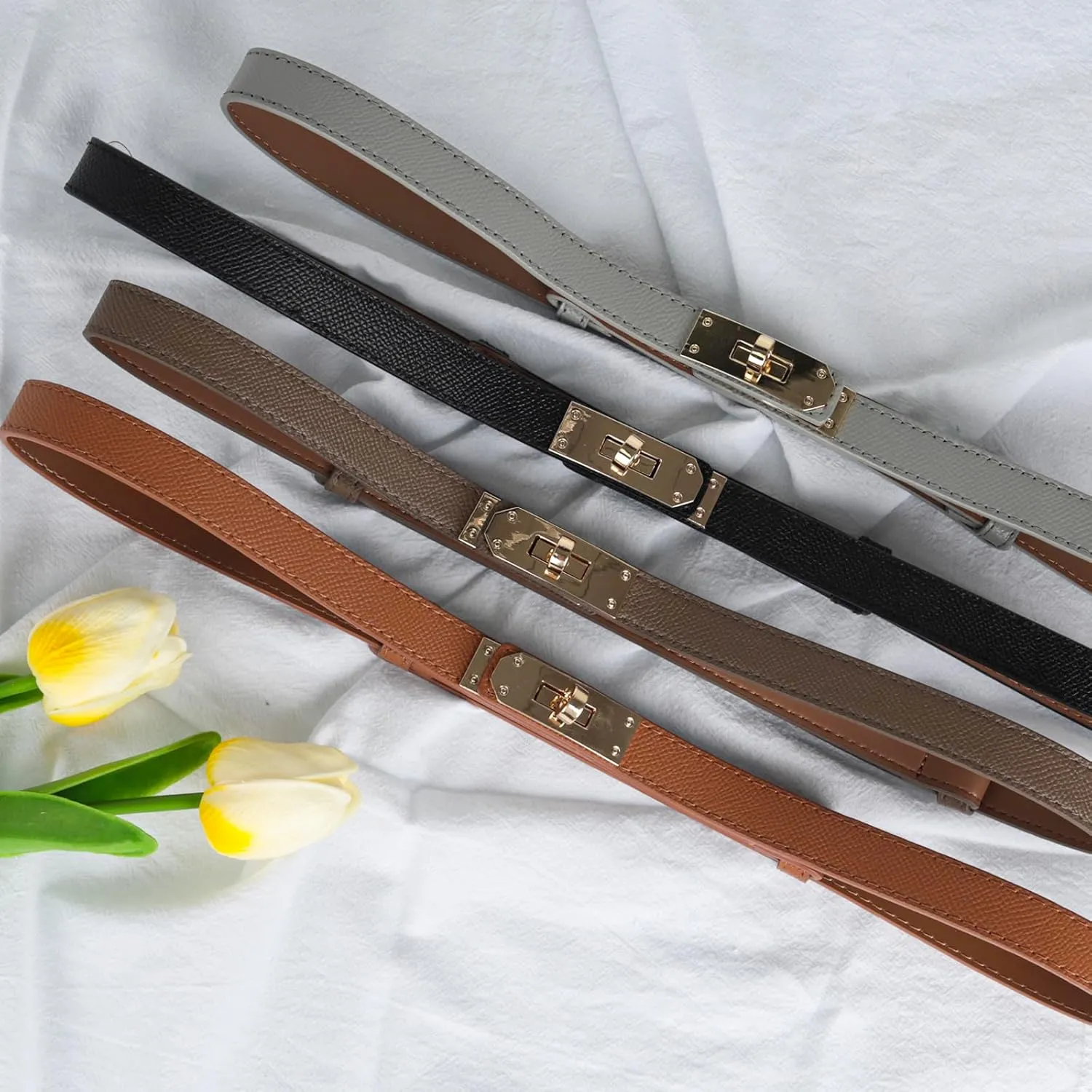 Women's Fashion Classic Metal Buckle Leather Belt with Jeans Dress