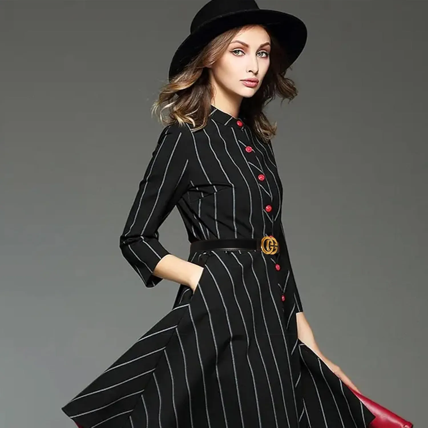 Women's Fashion Classic Metal Buckle Leather Belt with Jeans Dress