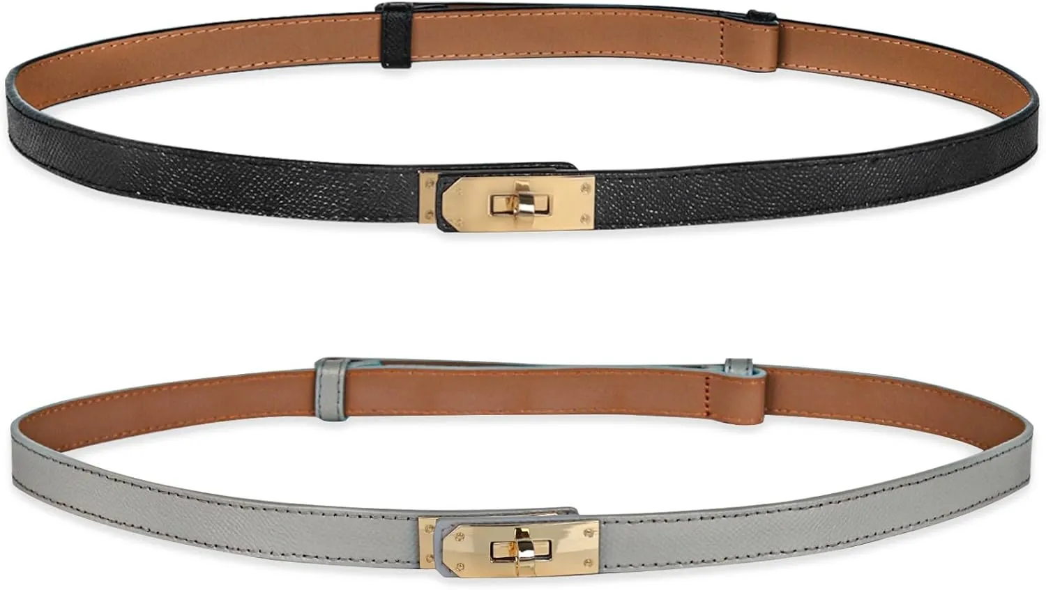 Women's Fashion Classic Metal Buckle Leather Belt with Jeans Dress
