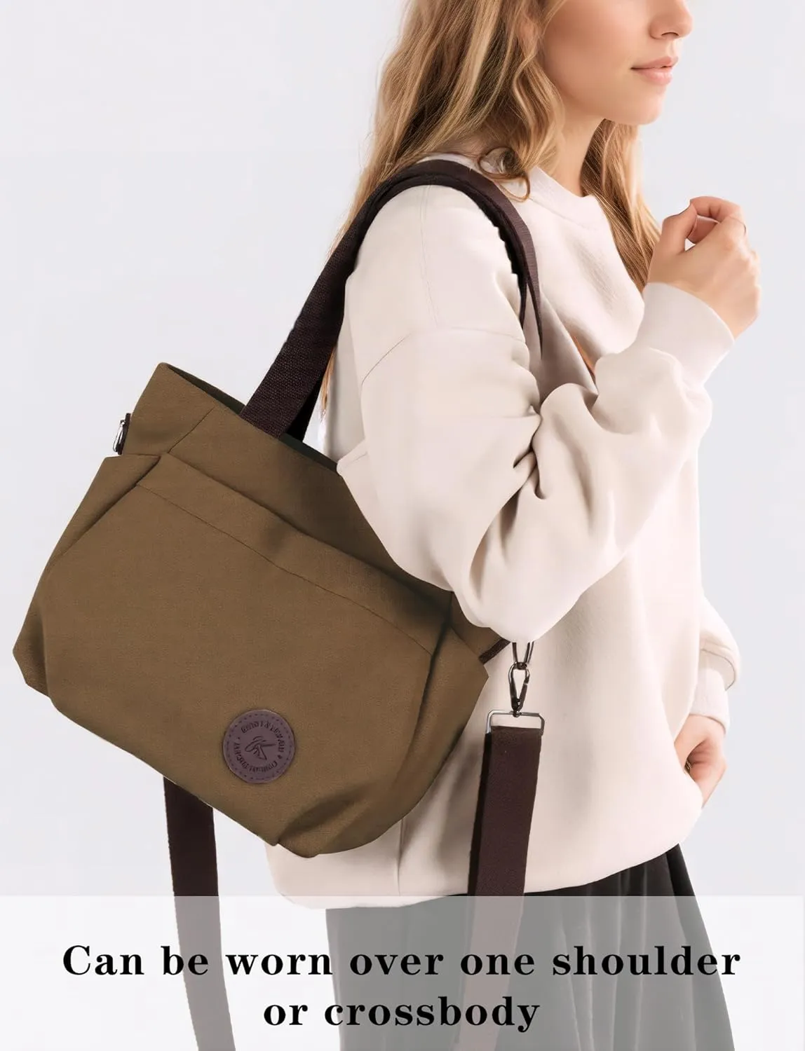 Womens Large Canvas Tote Bag Convertible Backpack Lightweight Crossbody Shoulder Bag Multi-pocket Top Handle Work Bag