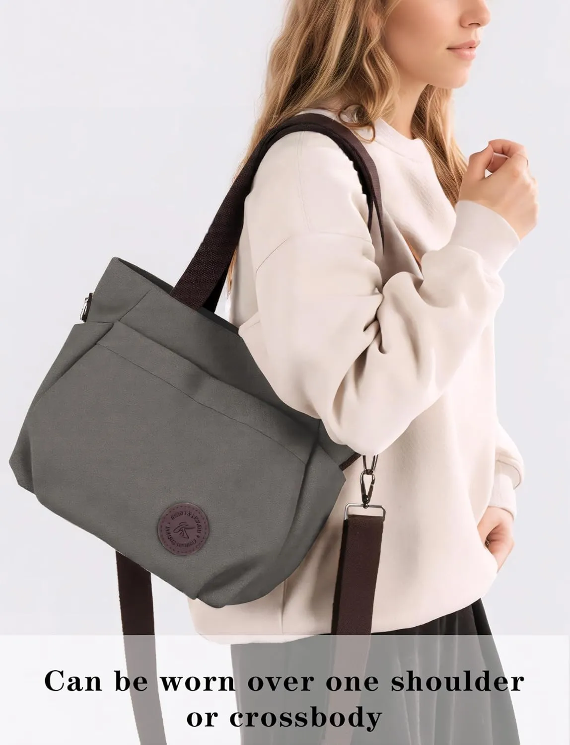 Womens Large Canvas Tote Bag Convertible Backpack Lightweight Crossbody Shoulder Bag Multi-pocket Top Handle Work Bag