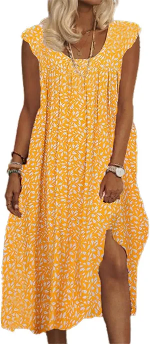 Women's Oversized Boho Disty Floral Sun Dresses Flowy Summer Casual Loose Sleeveless Midi Dress Sundress with Pockets