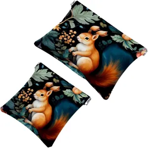 Womens Pocket Cosmetic Bags, Waterproof Leather Makeup Bag No Zipper Self-Closing Makeup Pouch for Girls, Mini Bag for Purse - Cute Squirrel and Chestnut-202