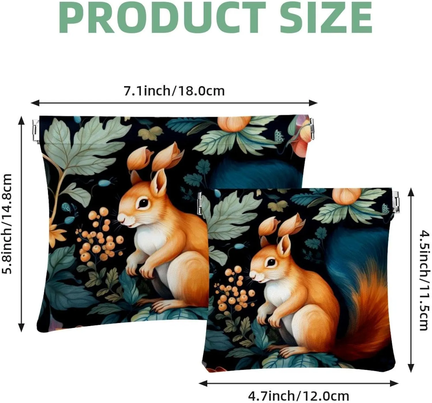 Womens Pocket Cosmetic Bags, Waterproof Leather Makeup Bag No Zipper Self-Closing Makeup Pouch for Girls, Mini Bag for Purse - Cute Squirrel and Chestnut-202